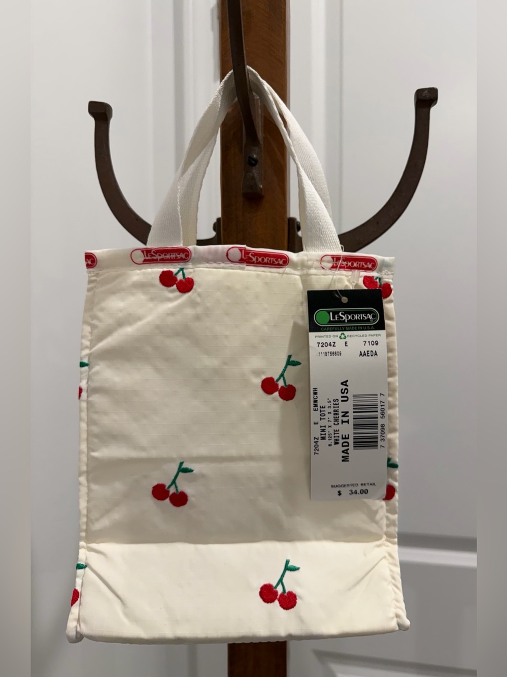 Deadstock LeSportSac Embroidered Cherry Mini Tote Bag NWTS Rare USA